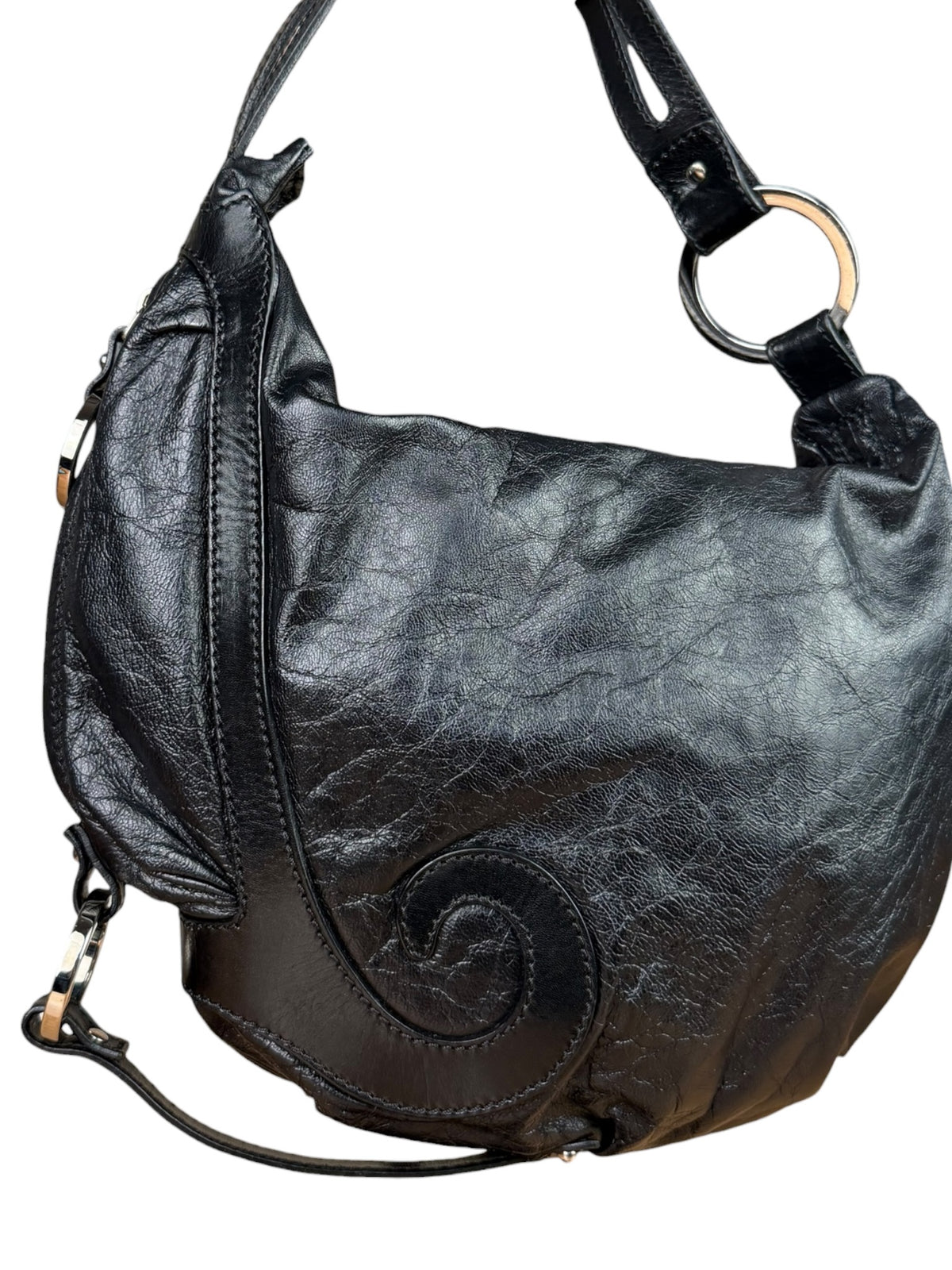 Fendi Vintage Black Leather Oyster Hobo Bag