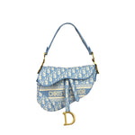 Christian Dior Blue/White Oblique Embroidered Saddle Bag
