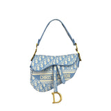 Christian Dior Blue/White Oblique Embroidered Saddle Bag