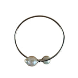 Silver-Toned Real Pearl Wrap Bangle Bracelet
