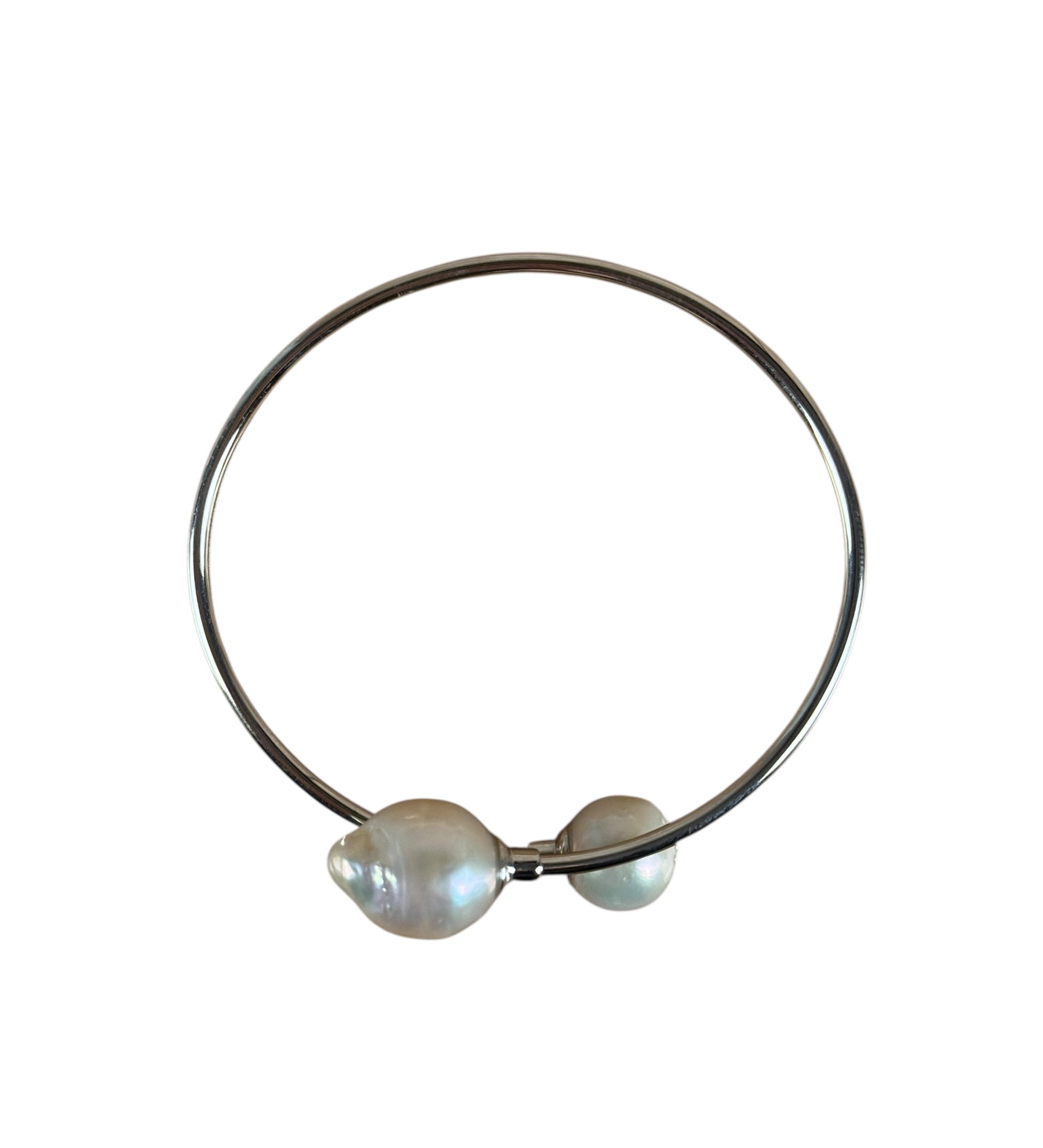 Silver-Toned Real Pearl Wrap Bangle Bracelet