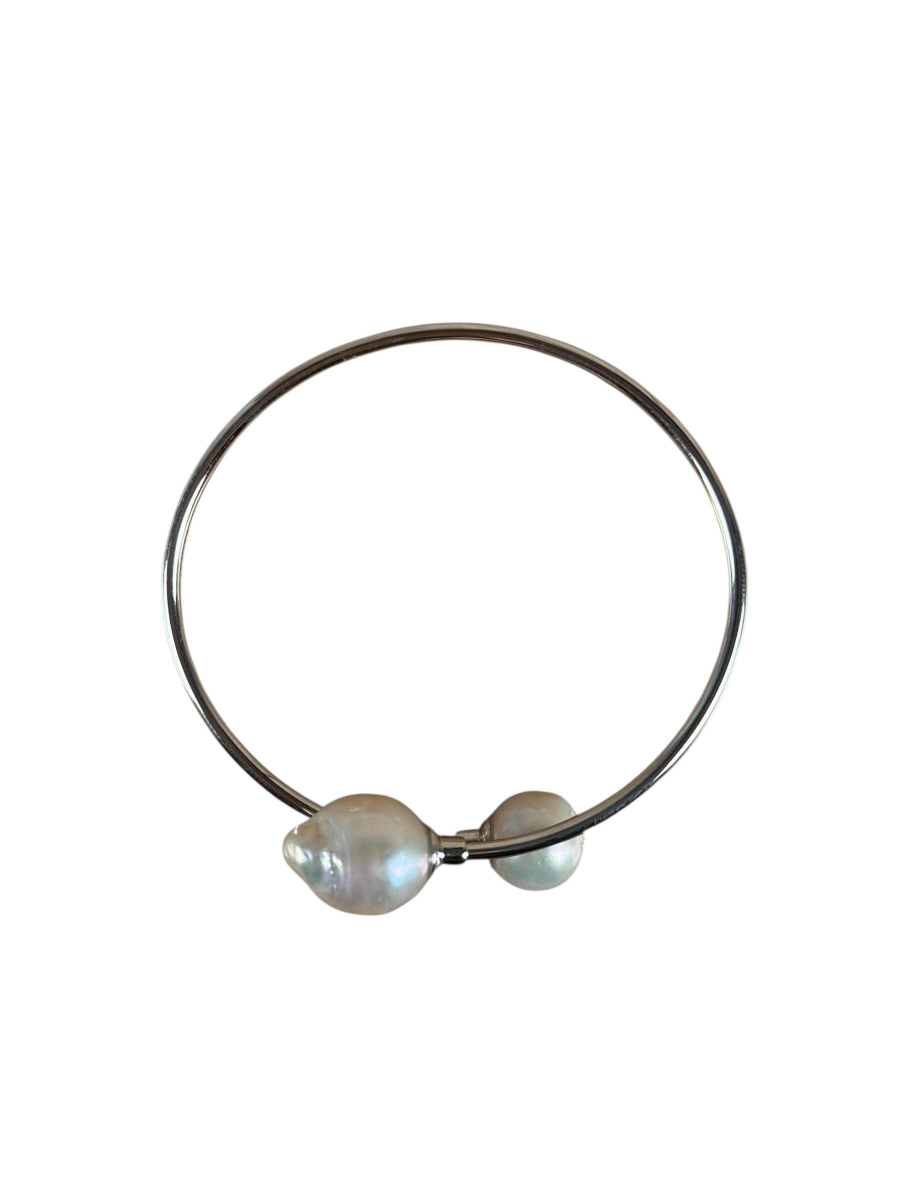 Silver-Toned Real Pearl Wrap Bangle Bracelet