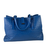 Bottega Venete Blue Lambskin Intrecciato Roma Tote