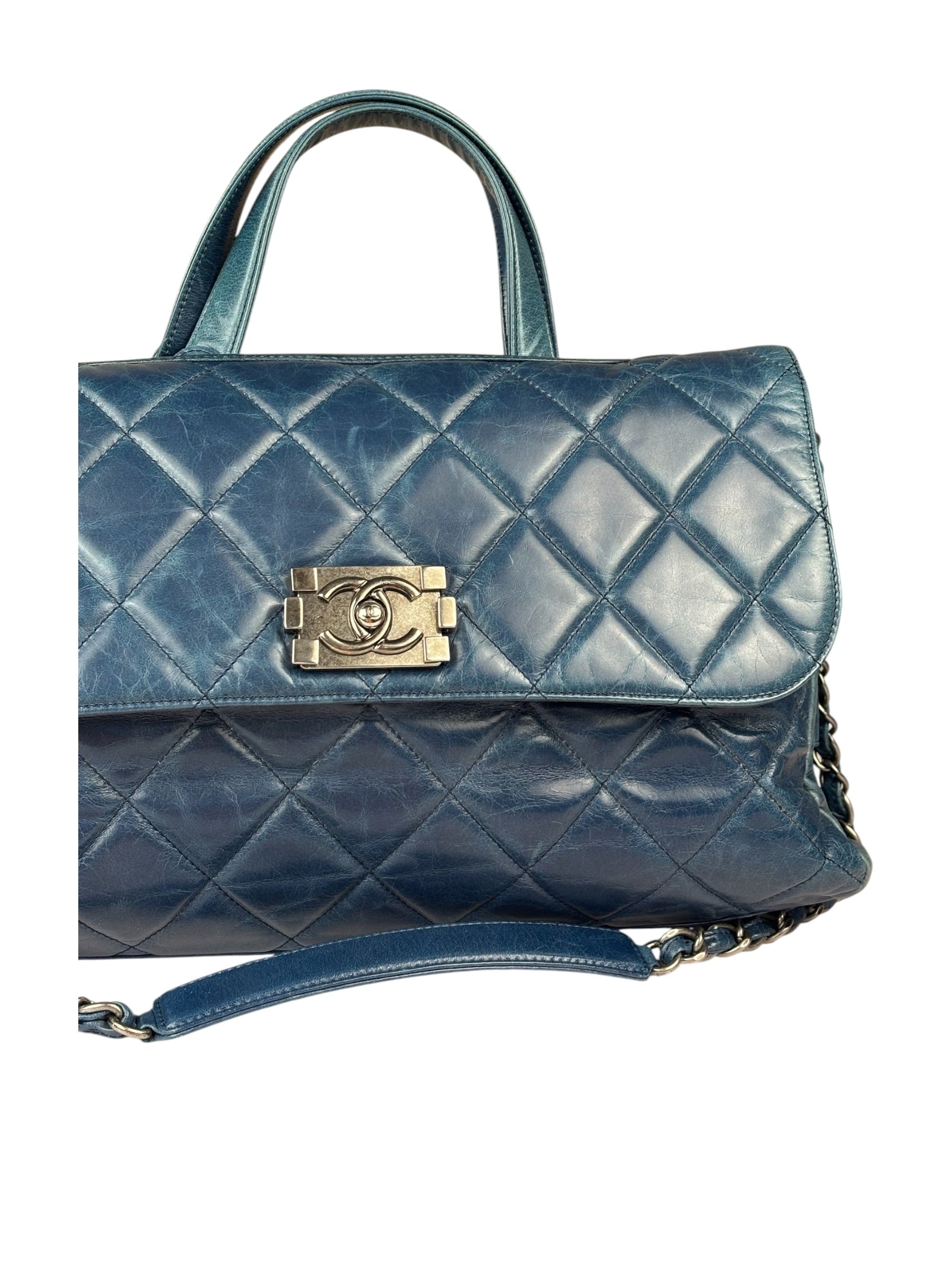 Chanel Blue Quilted Calfskin Large Convertible Boy Two-Way Bag 2012