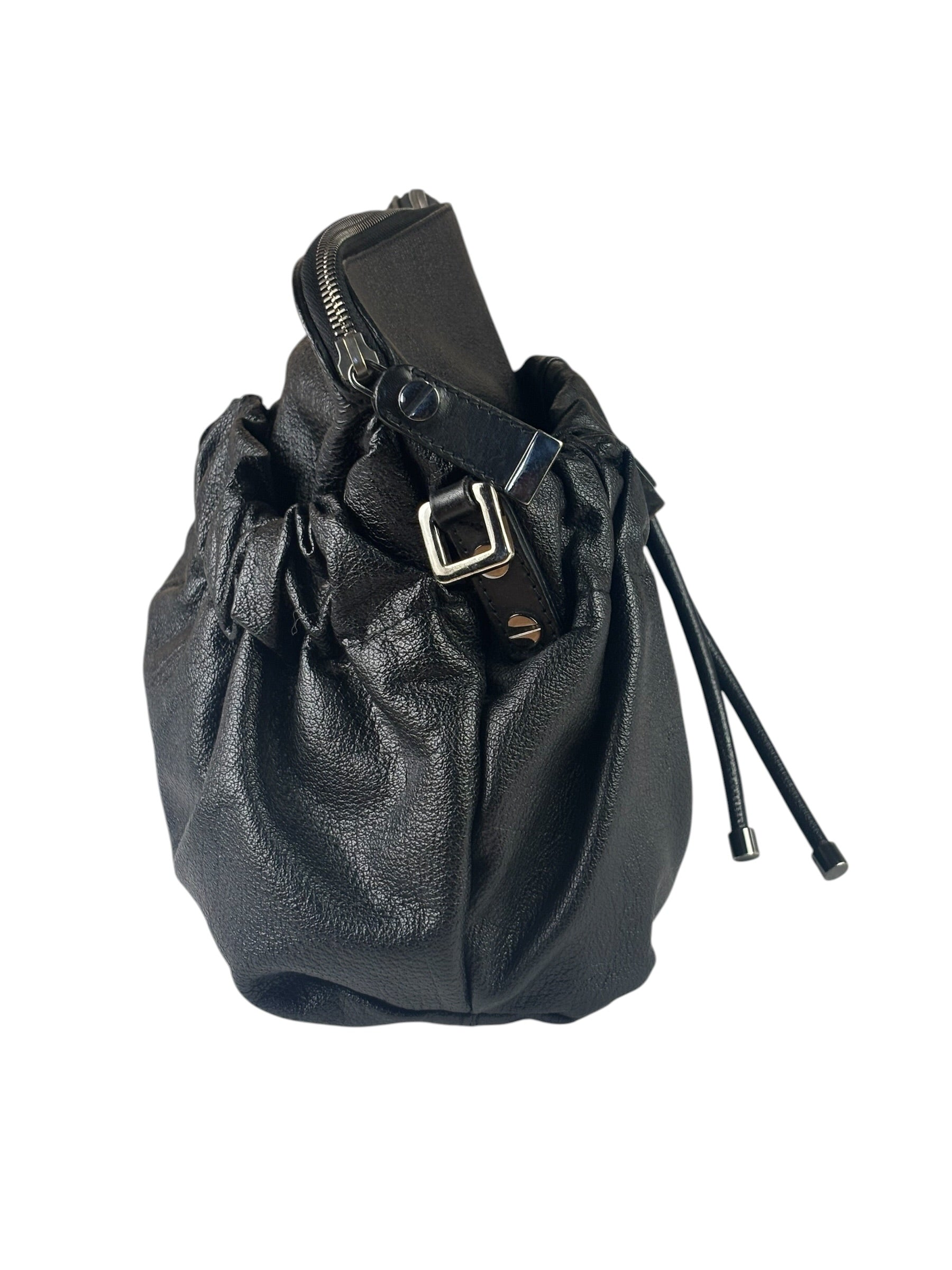 Burberry Black Ruched Leather Curzon Satchel Crossbody Bag
