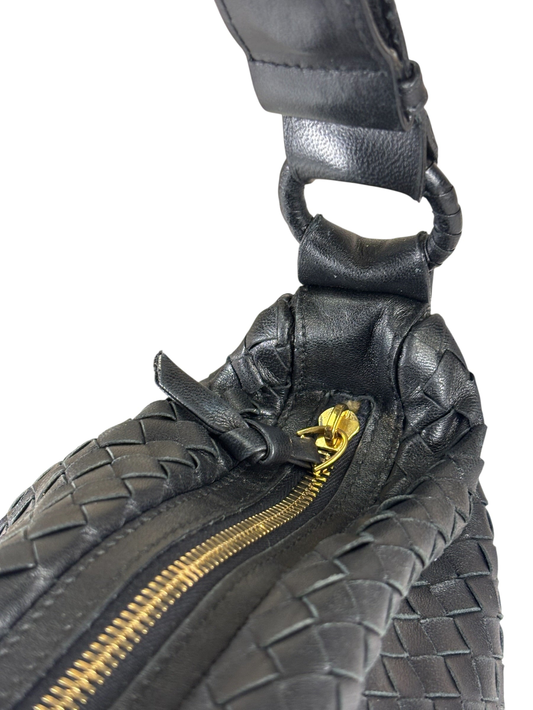 Bottega Veneta Black Intrecciato Woven Hobo Bag