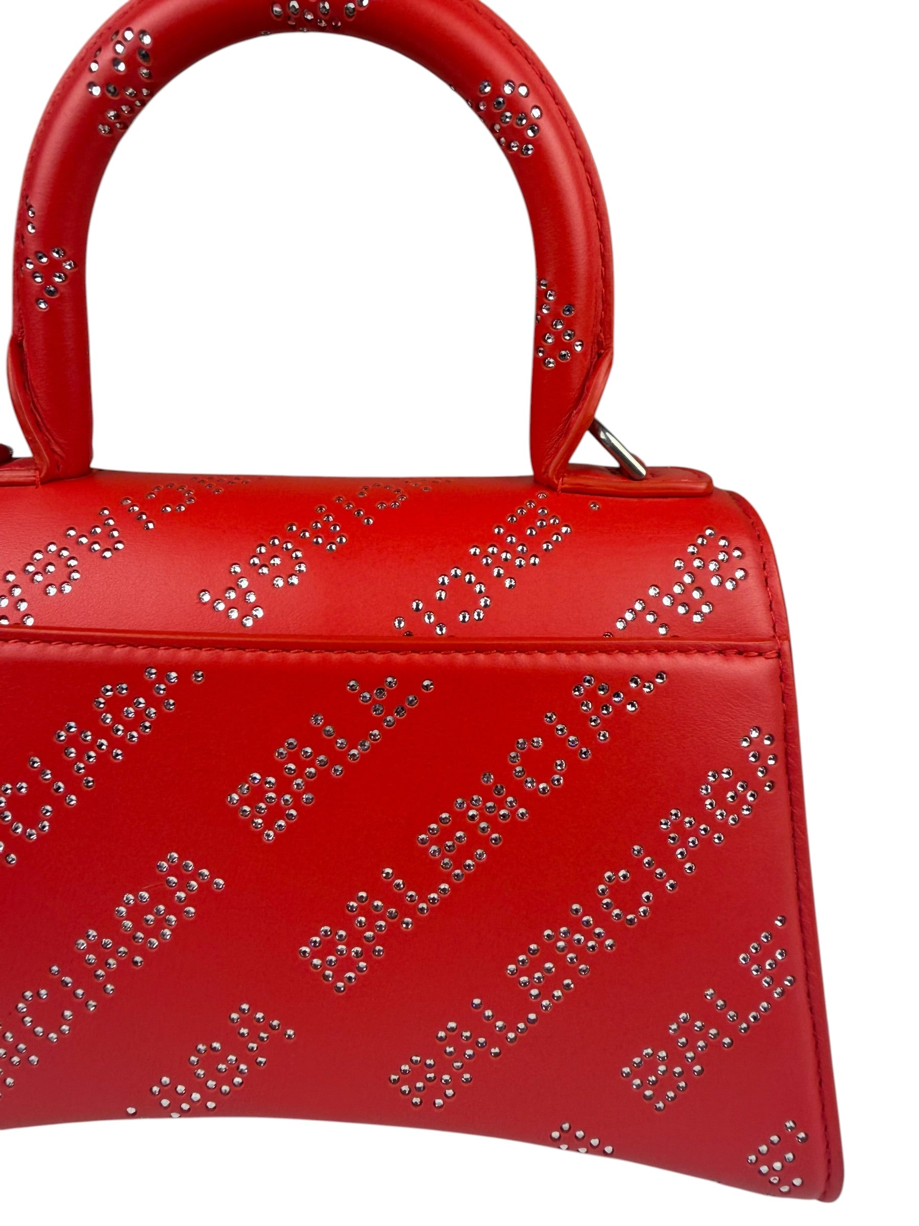 Balenciaga Red Leather Hourglass XS Rhinestones Two-Way Bag