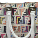 Fendi Beige Leather Multicolor Zucca Forever Boston Bag