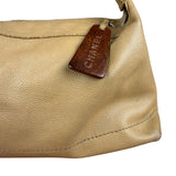 Chanel CC Vintage Beige Leather Caviar Wood Chain Hobo Bag
