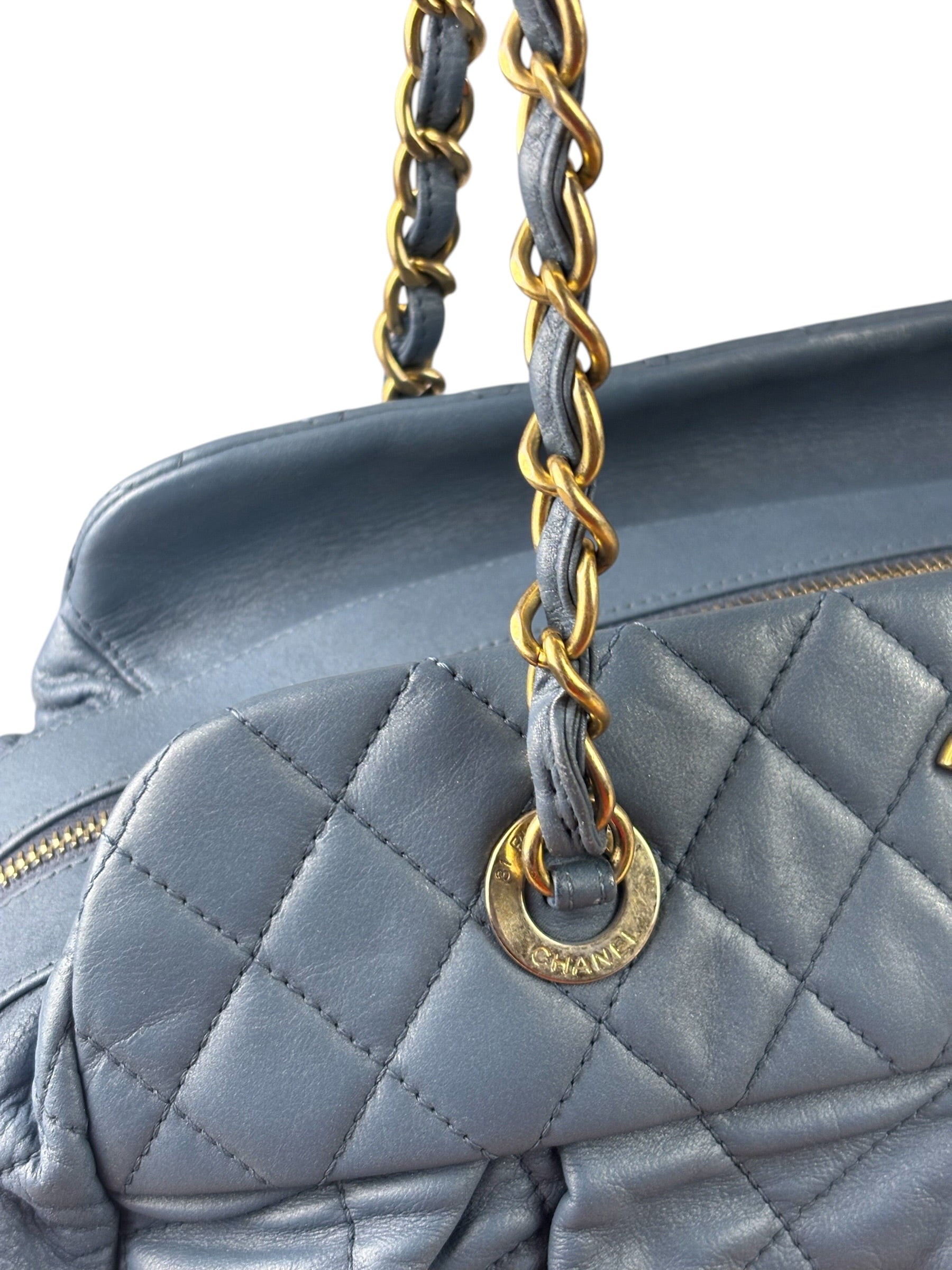 Chanel Blue Quilted Calfskin Iridescent Bowling Bag 2011