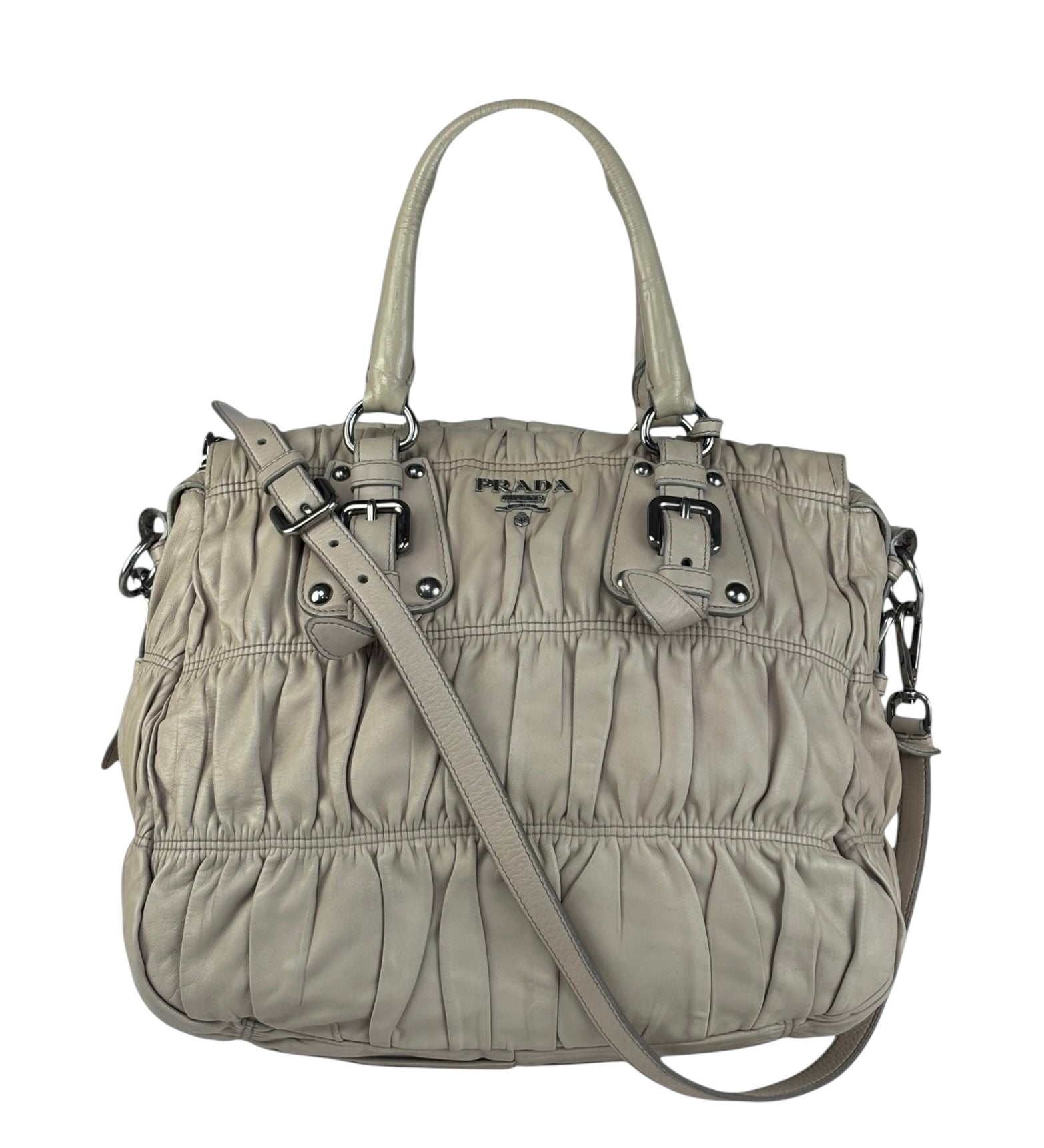 Prada Beige Leather Nappa Gaufre 2Way Handbag