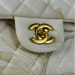Chanel White Denim/Leather Trim Greek Collection Flower Double Flap Bag 2018