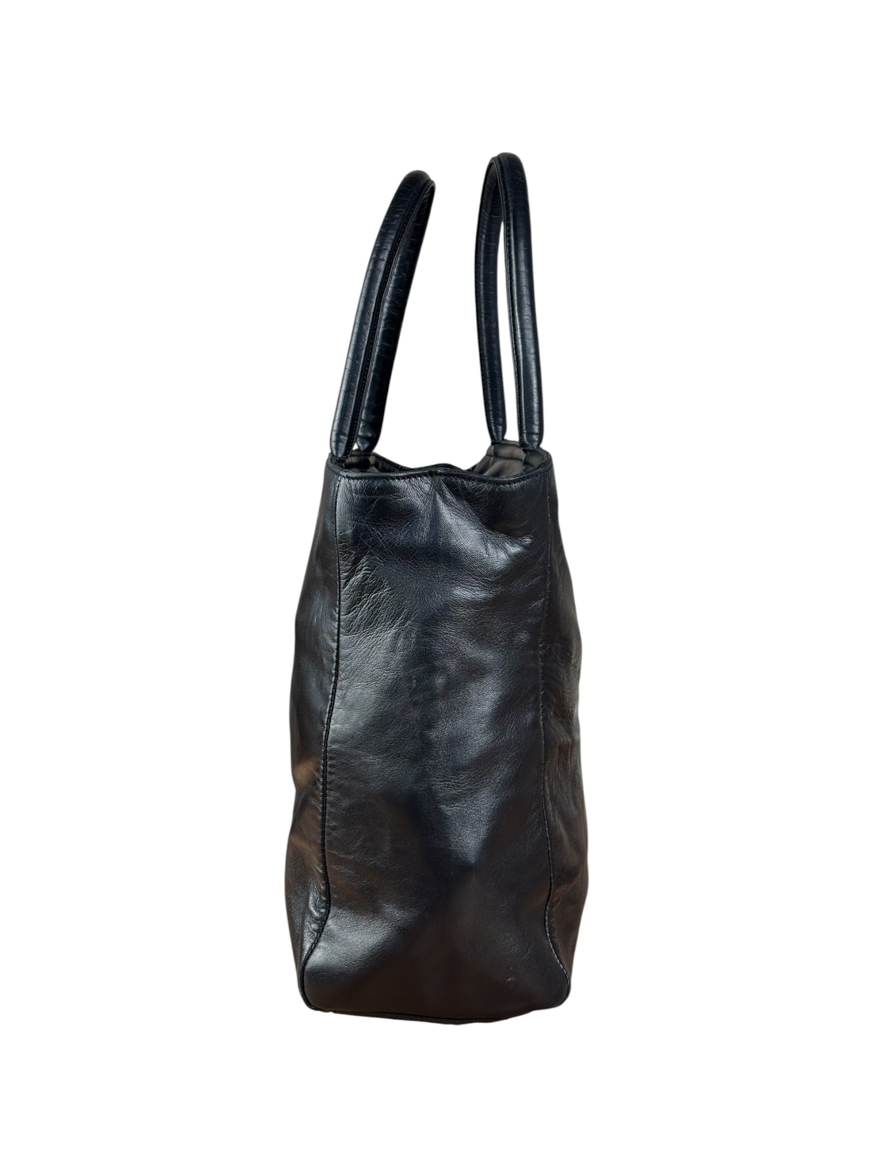 Prada Vintage Black Leather Tote Bag
