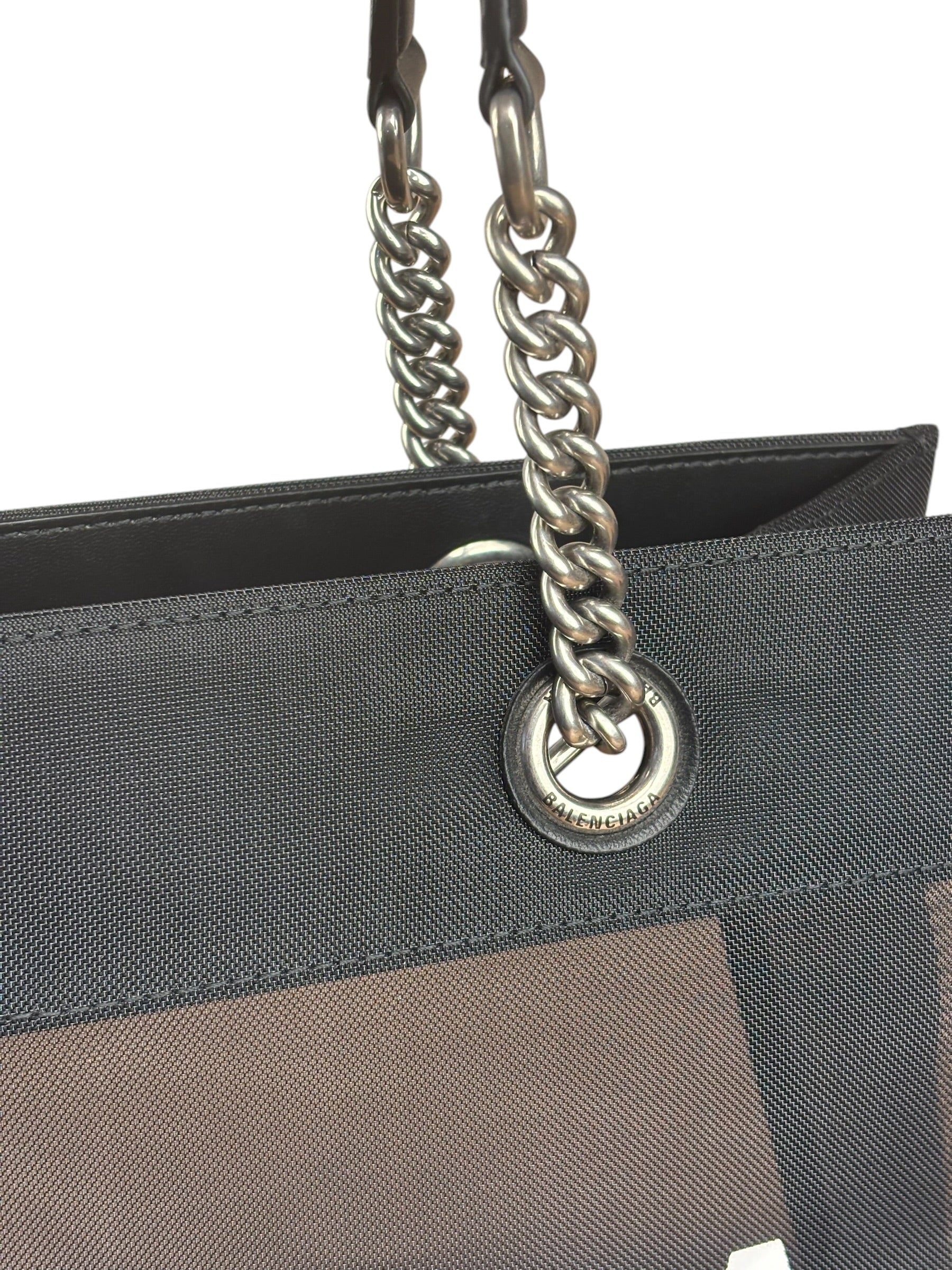 Balenciaga Black Leather Trim Mesh Duty Free Tote Bag