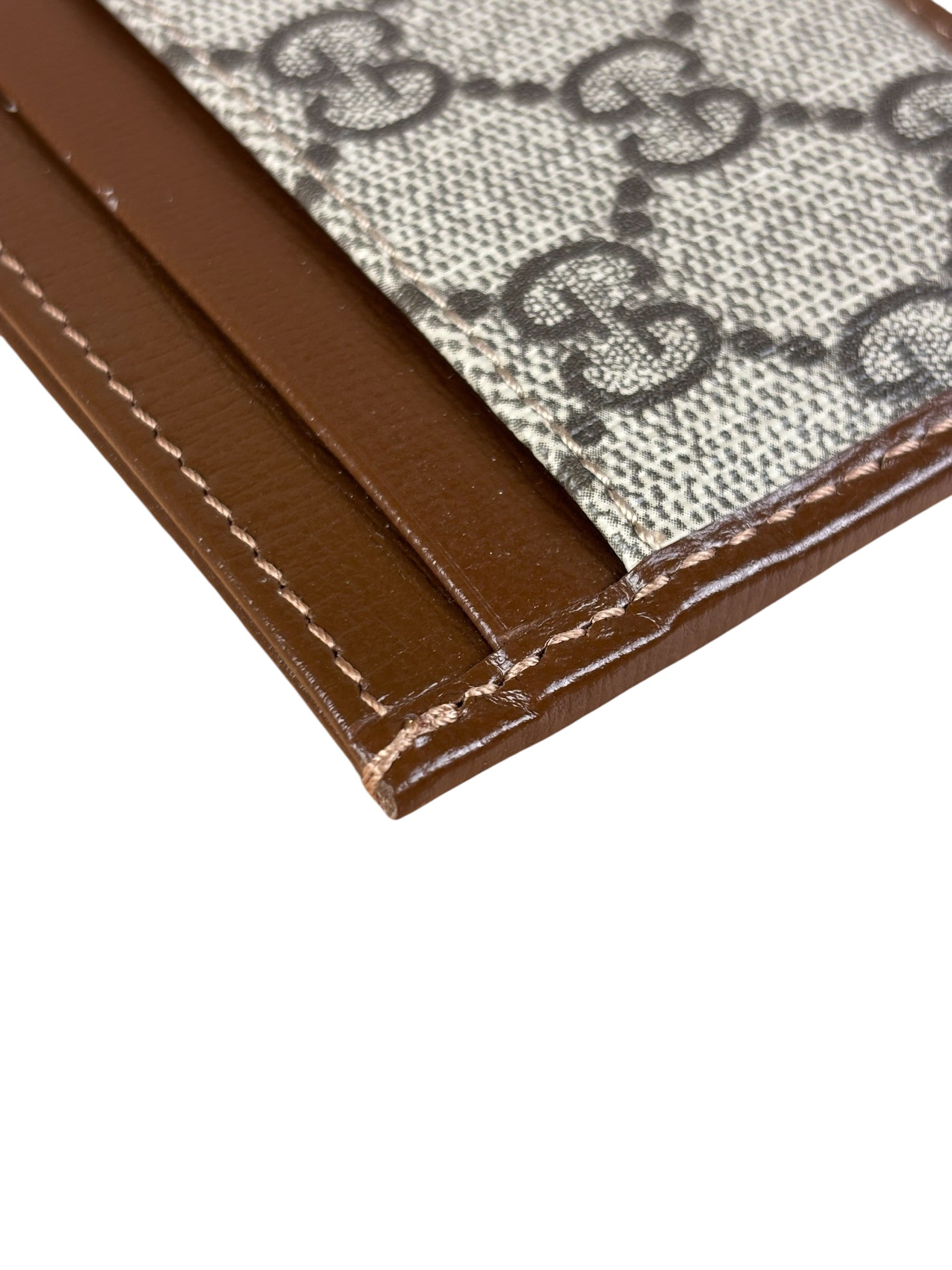 Gucci Brown Leather Trim GG Supreme Card Holder