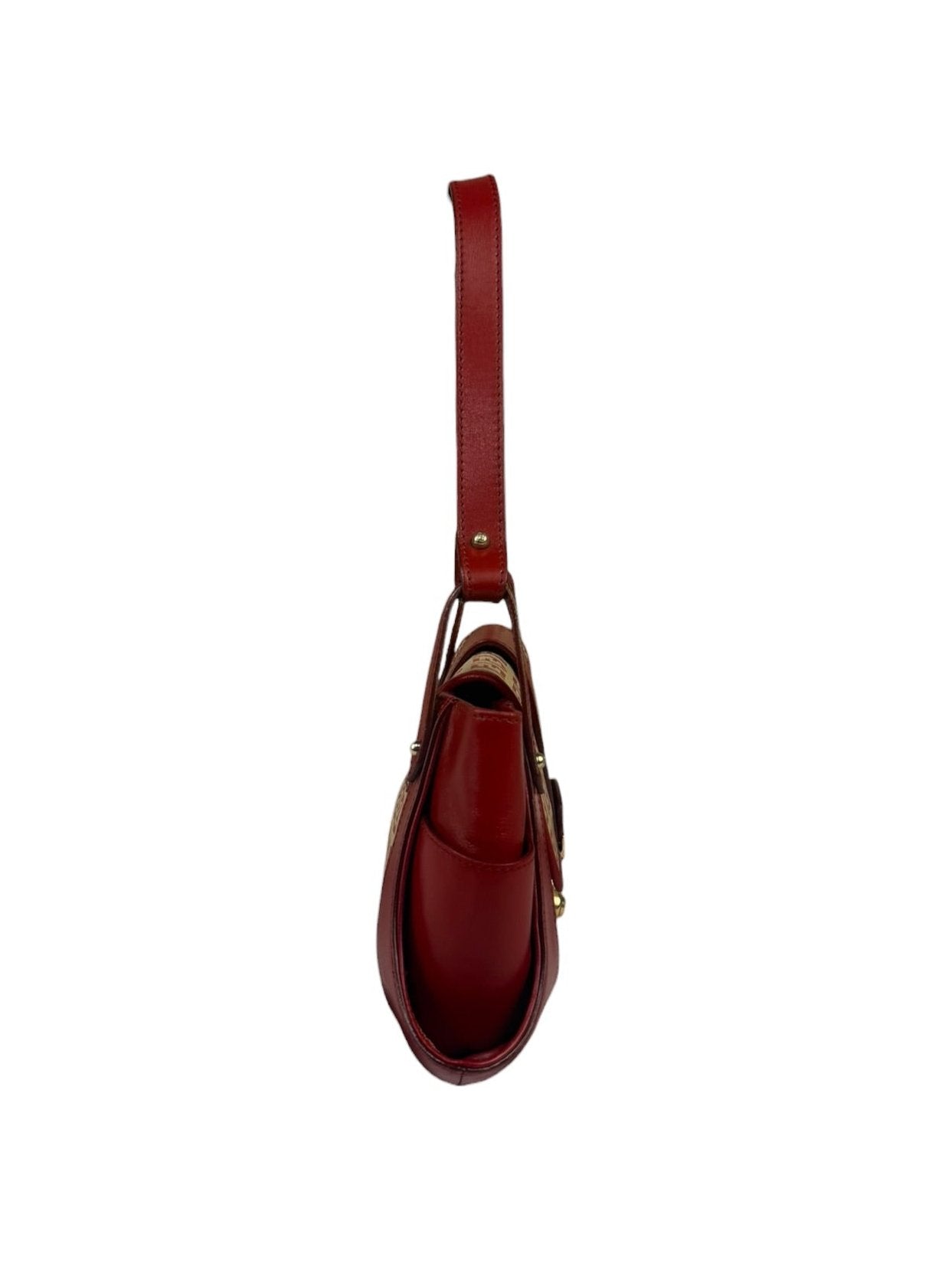Fendi Red Leather Trim Zucca Compliation Shoulder Bag