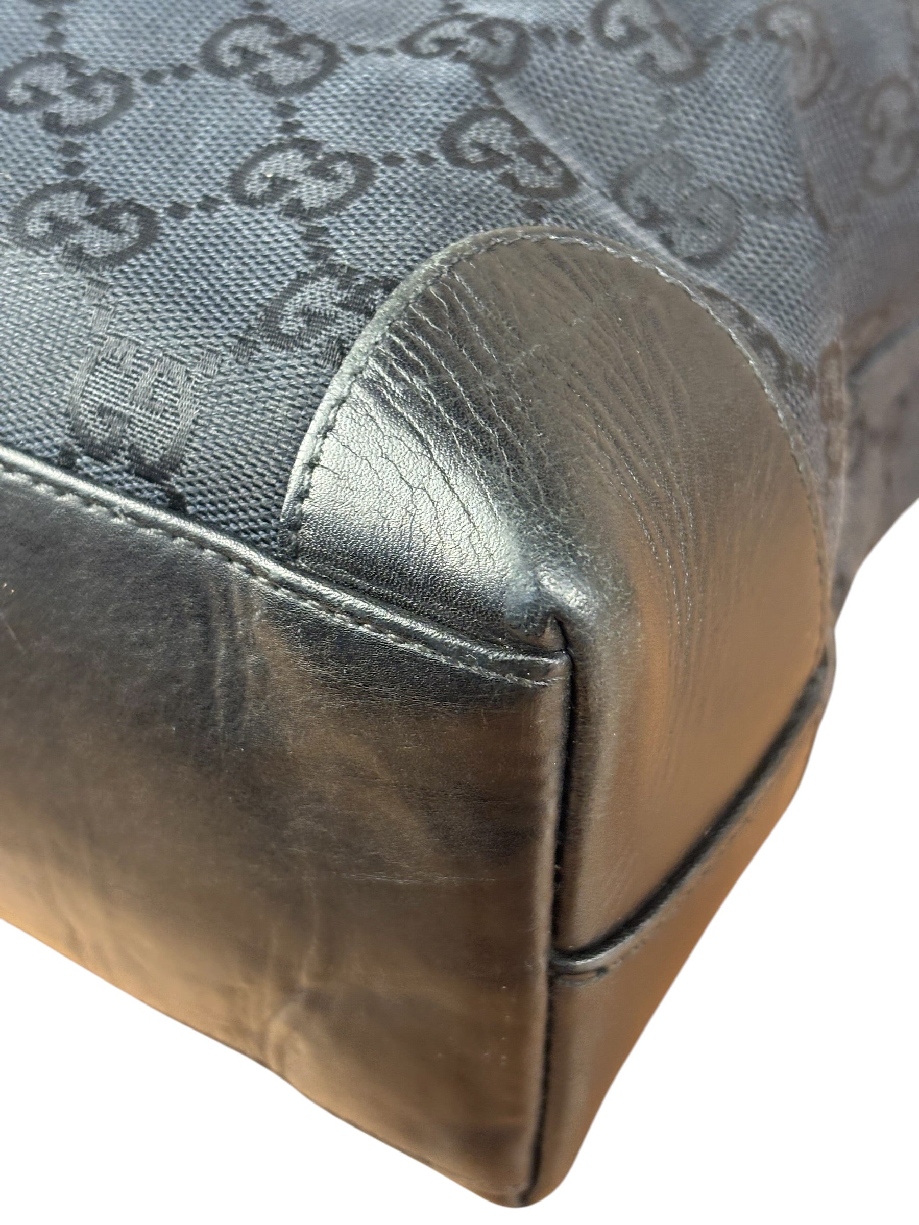 Gucci Black Leather Trim GG Canvas Tote Bag