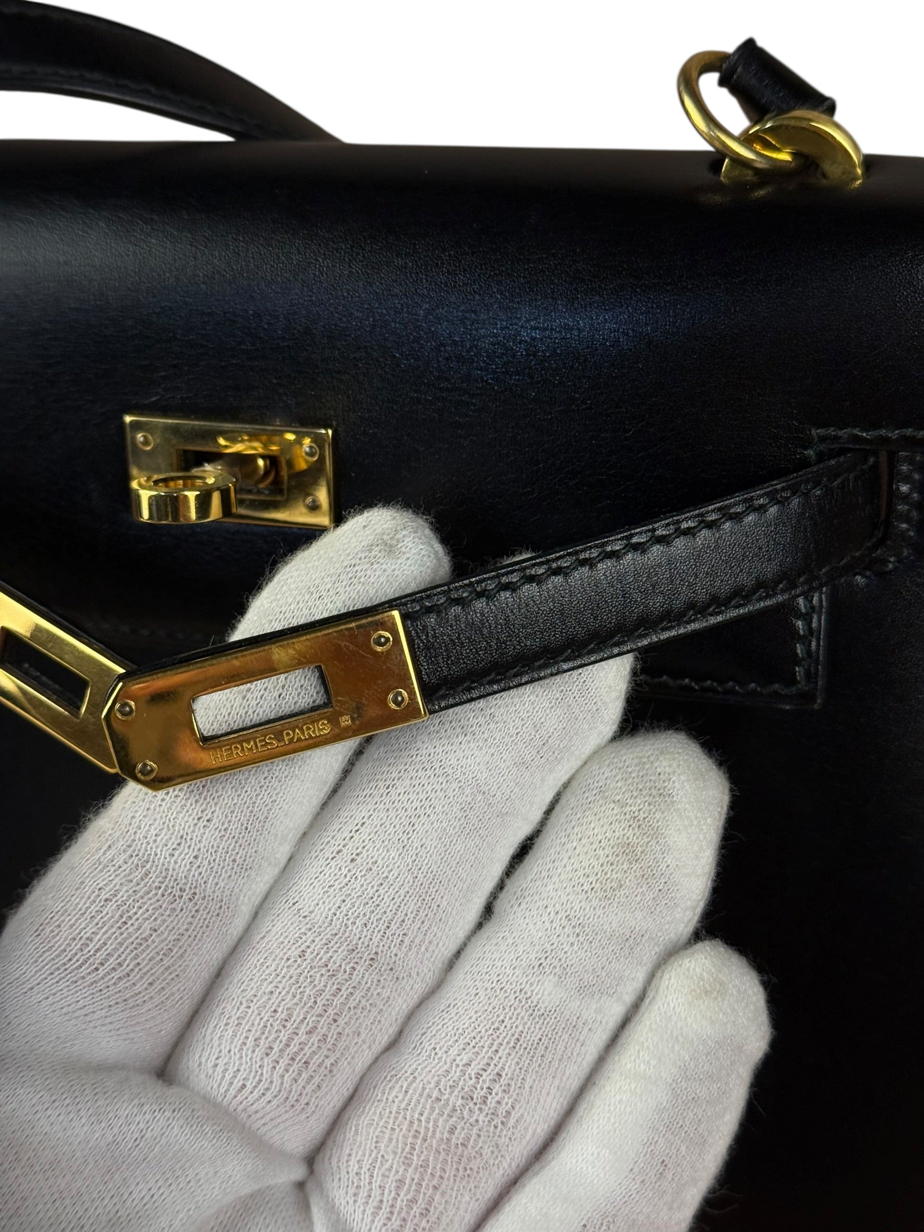 Hermes Black Mini Kelly 20 Box Calf 1991