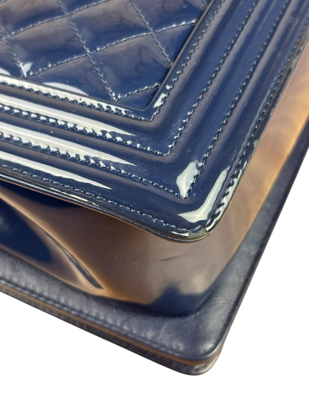 Chanel Navy Patent Quilted Leather Boy Flap Bag 2016