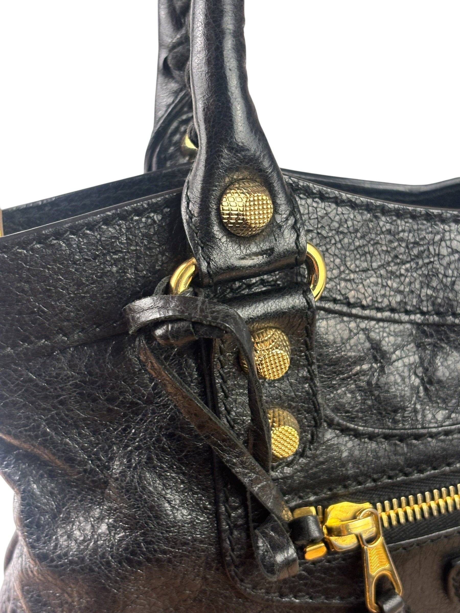 Balenciaga Black Lambskin Moto City Two-Way Bag