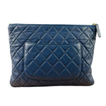 Chanel Blue Quilted Leather O-Case Zipped Pouch 2017