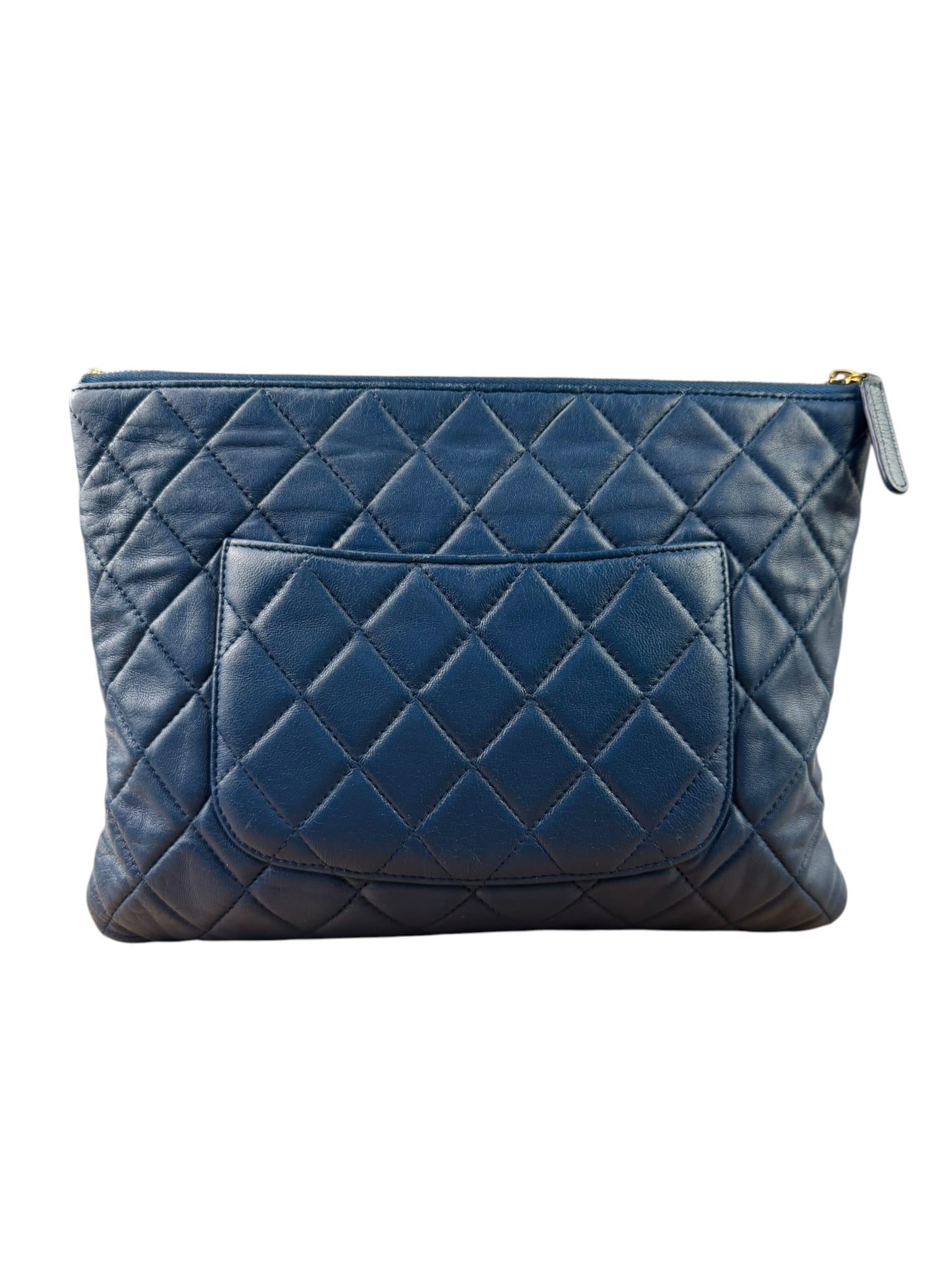 Chanel Blue Quilted Leather O-Case Zipped Pouch 2017