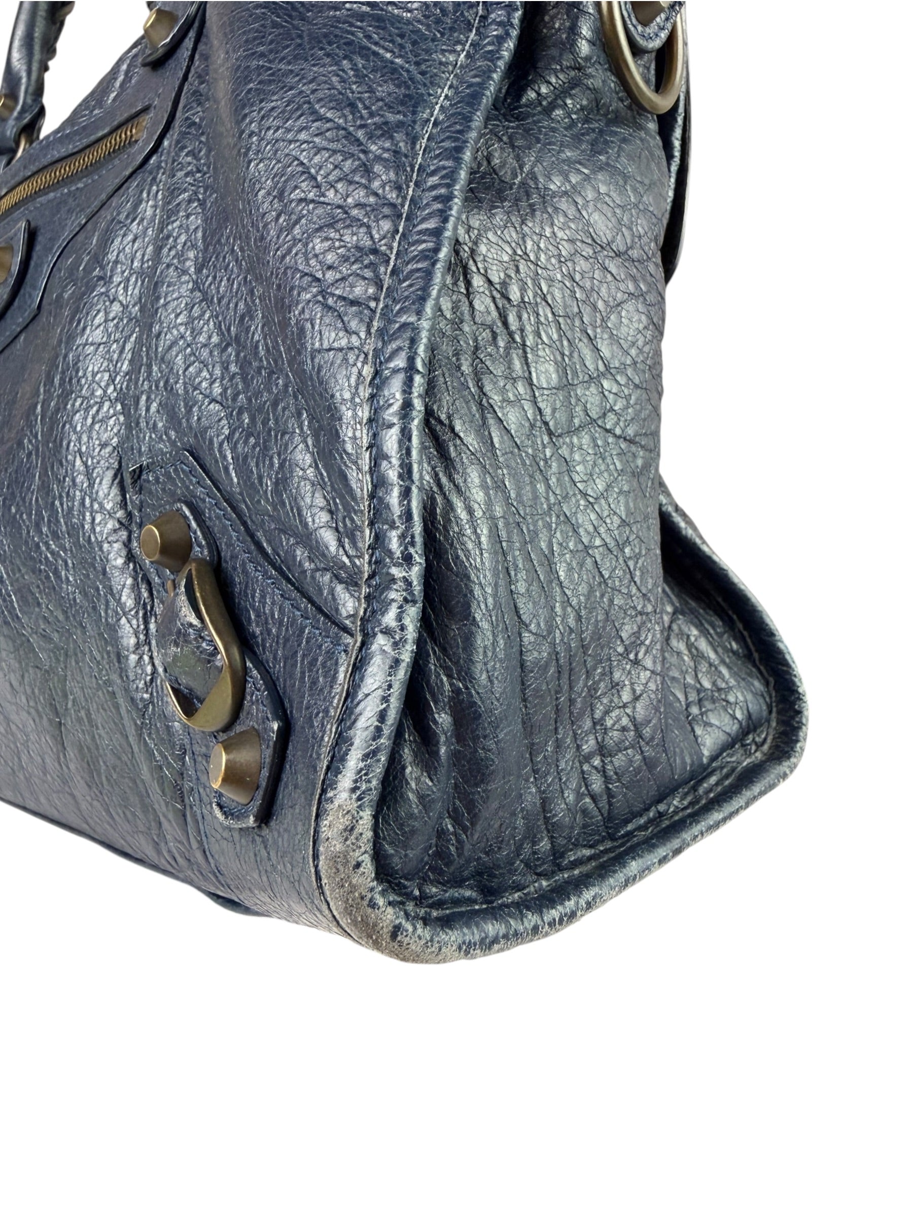 Balenciaga Navy Lambskin Moto Work Two-Way Bag