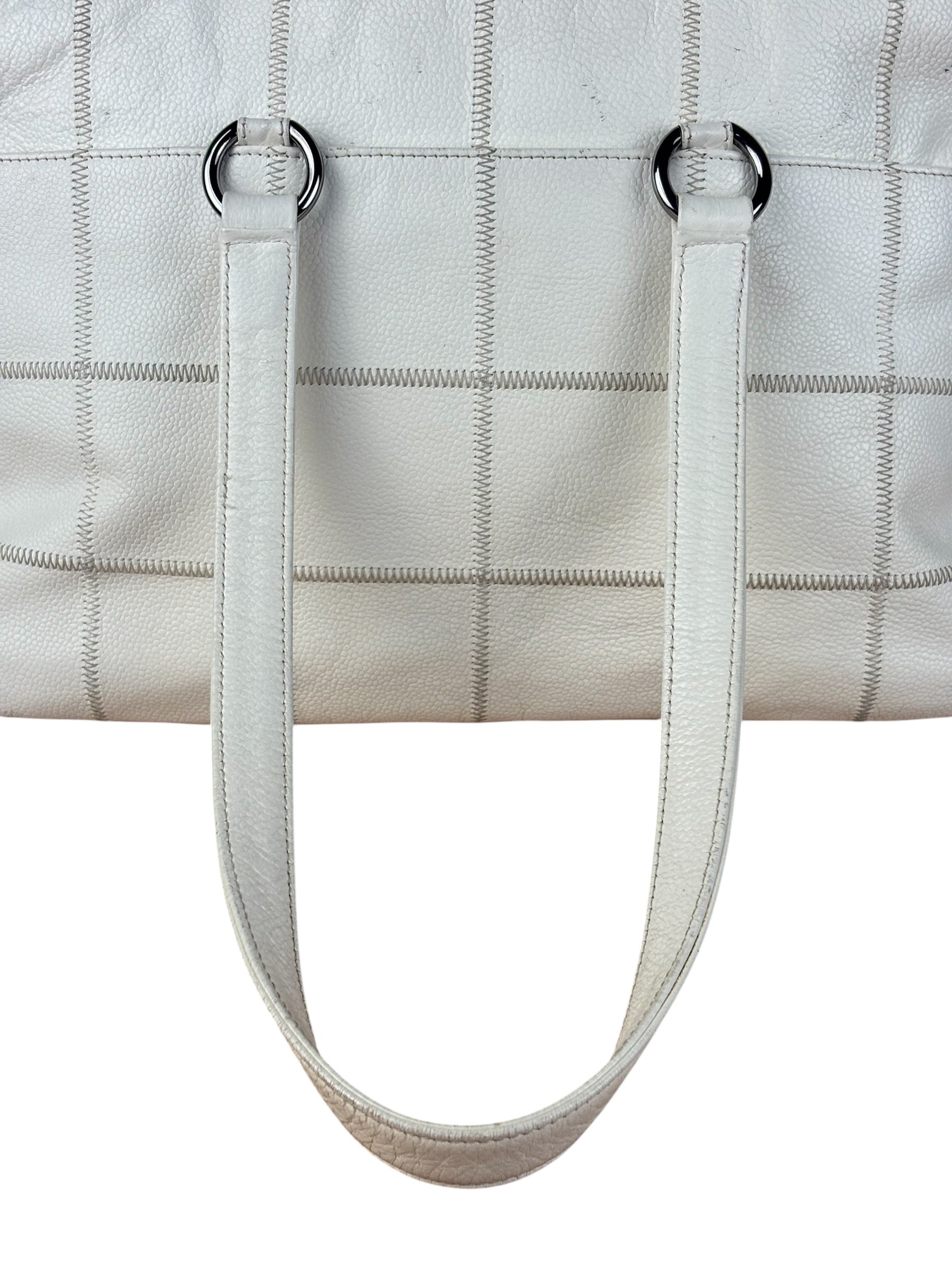 Chanel White Chocolate Bar Quilted Caviar LAX Bowler Bag 2004