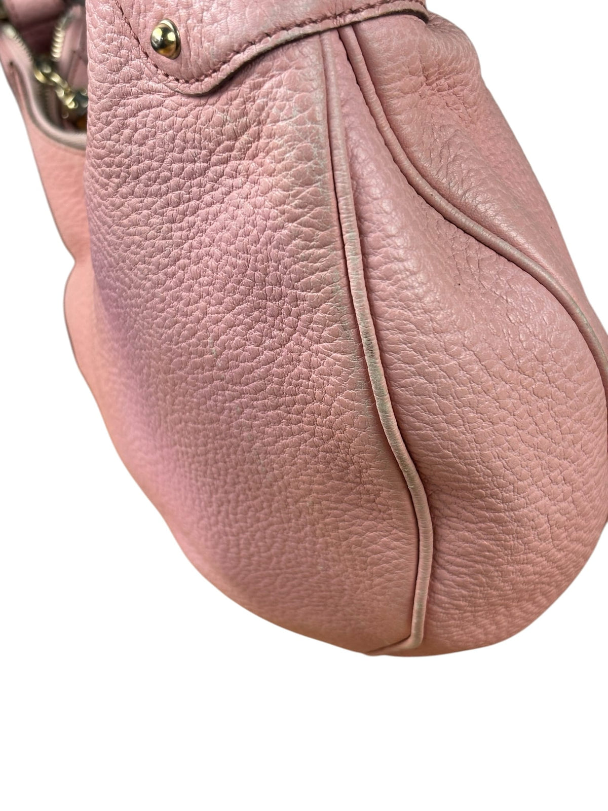 Gucci Pink Pebbled Leather Bamboo Ring Medium Hobo Bag