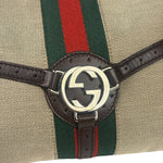 Gucci Brown/Beige Leather Trim Reins Canvas Web Hobo Bag