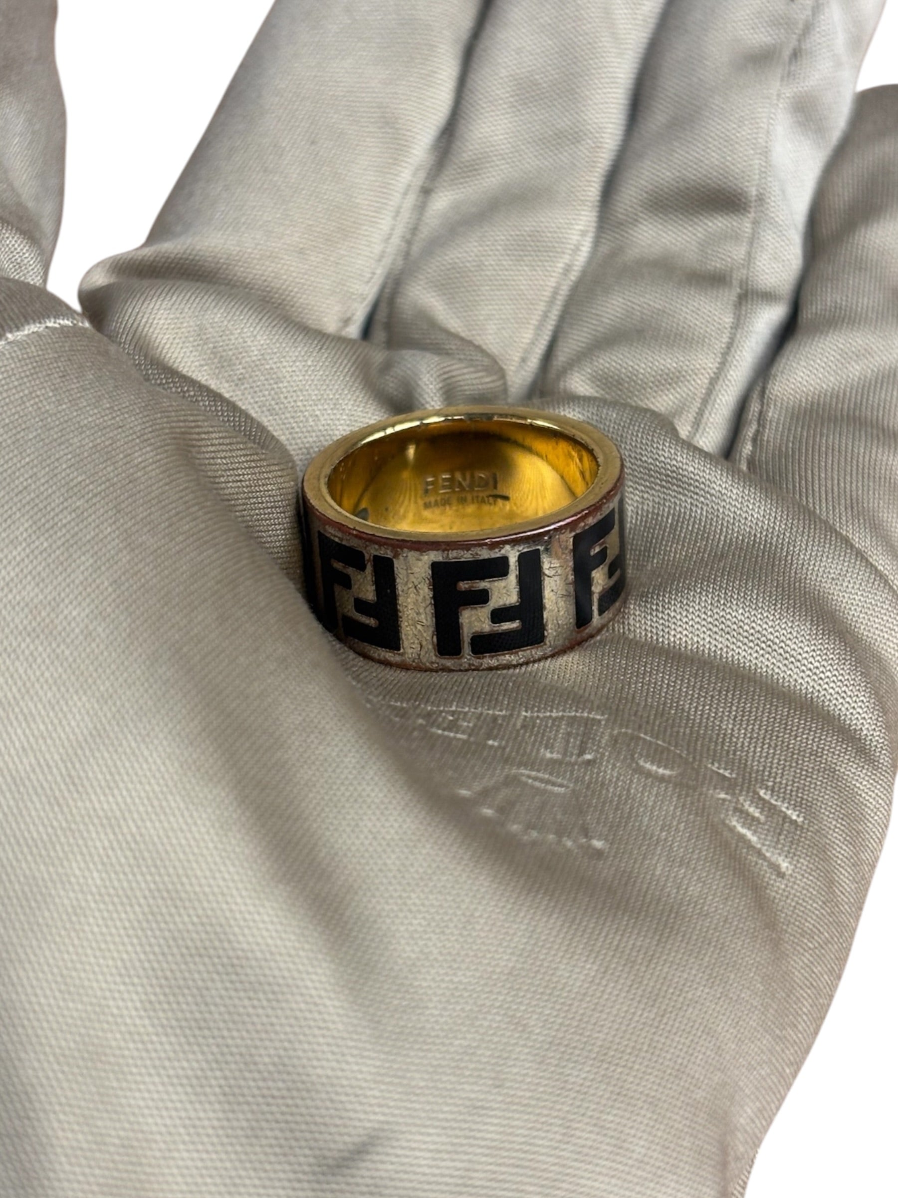 Fendi Gold/Black Monogram Forever Ring