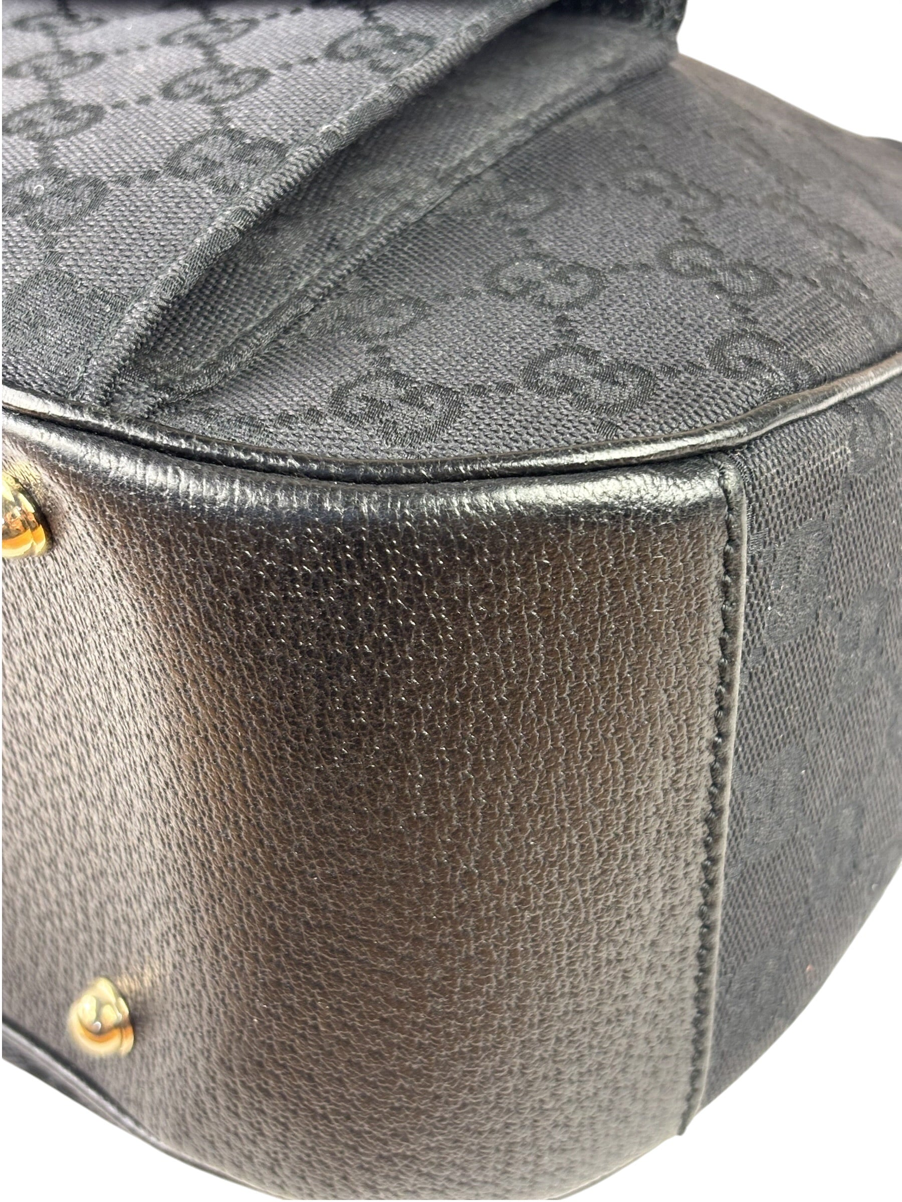 Gucci Black Leather Trim Bamboo Handle Hobo Bag