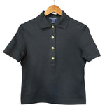 Louis Vuitton Black Monogram Boxy Collared Quarter-Button Top
