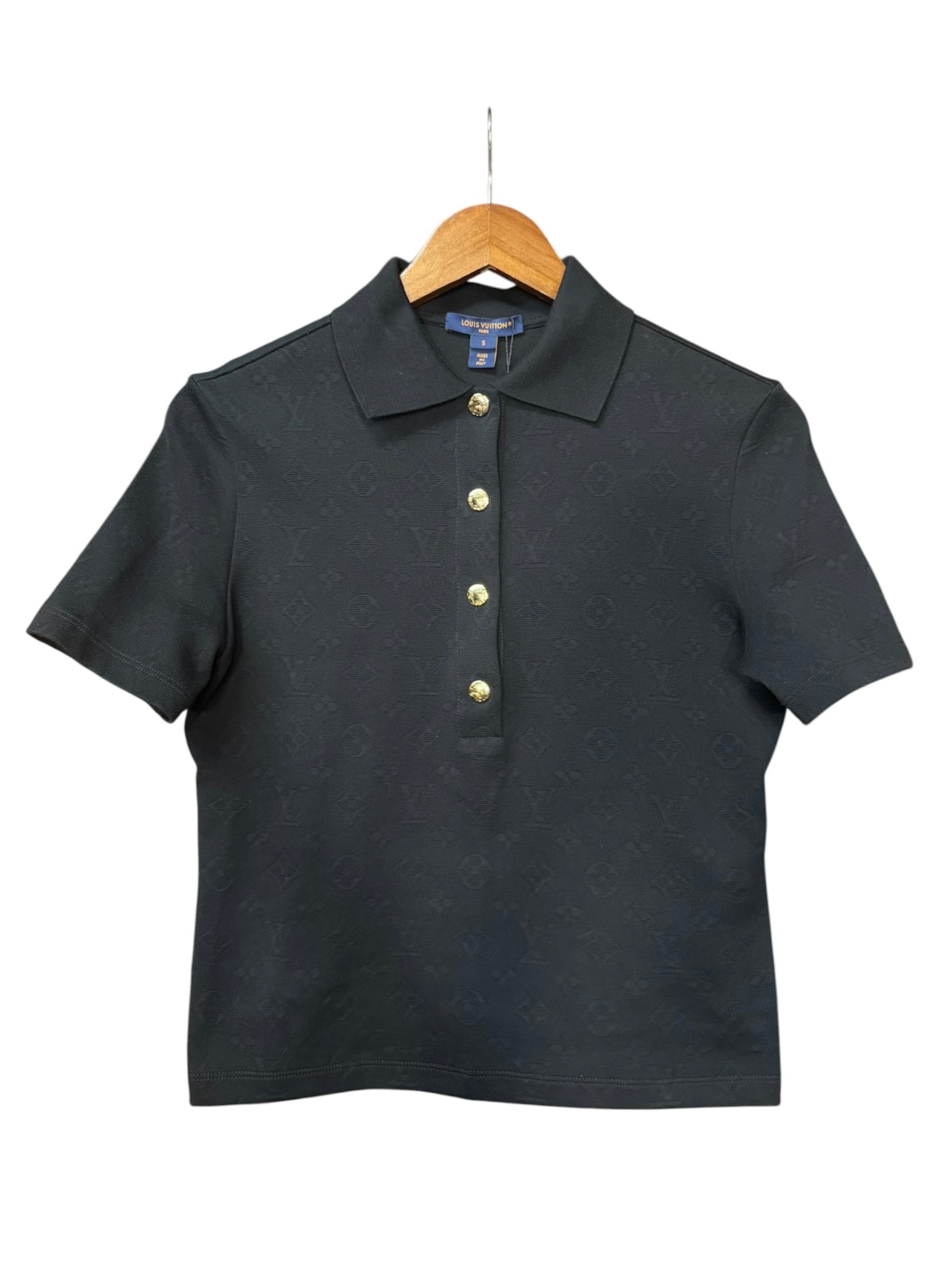 Louis Vuitton Black Monogram Boxy Collared Quarter-Button Top
