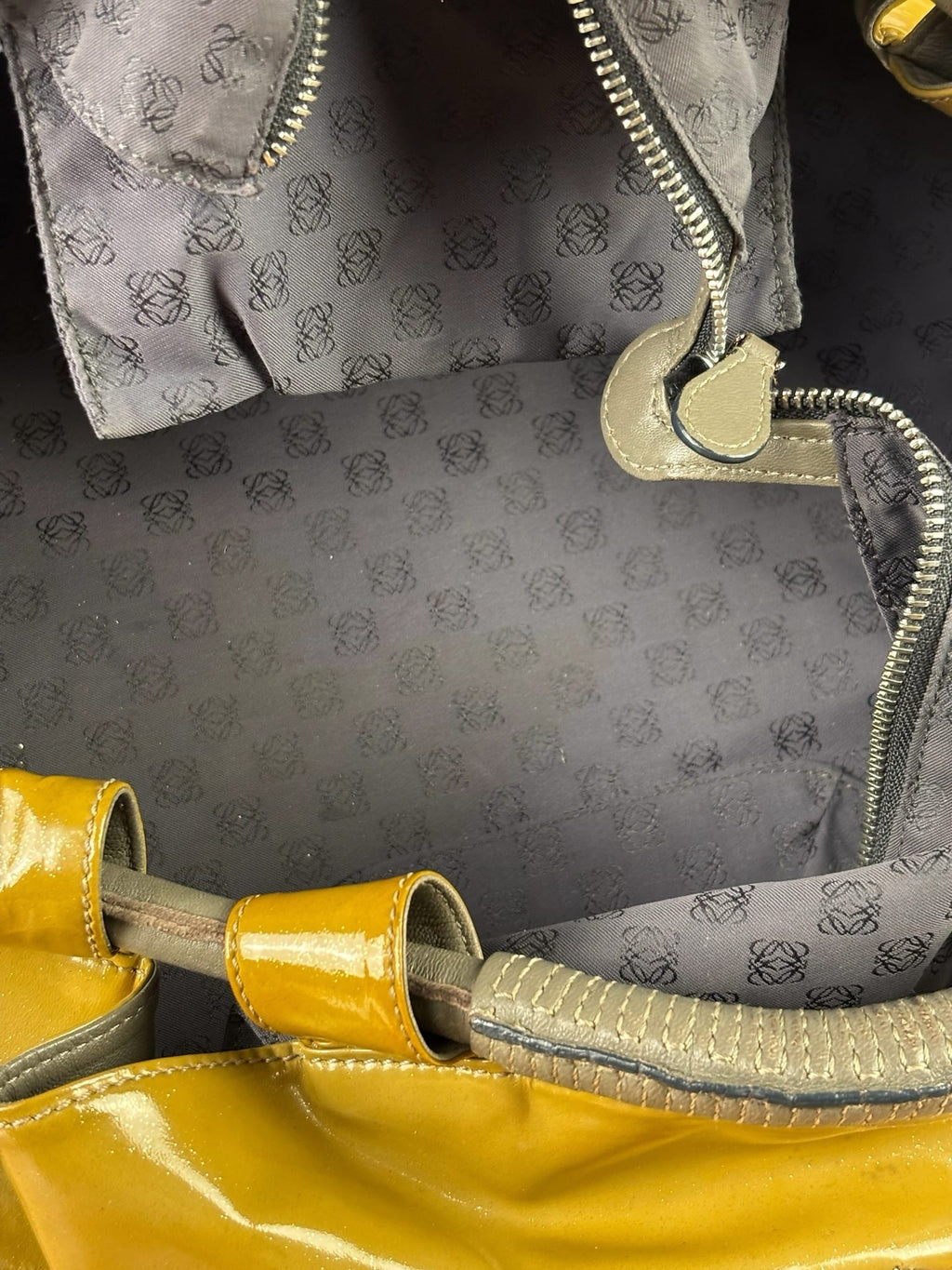 Loewe Anagram Patent Olive Leather Top Handle Bag