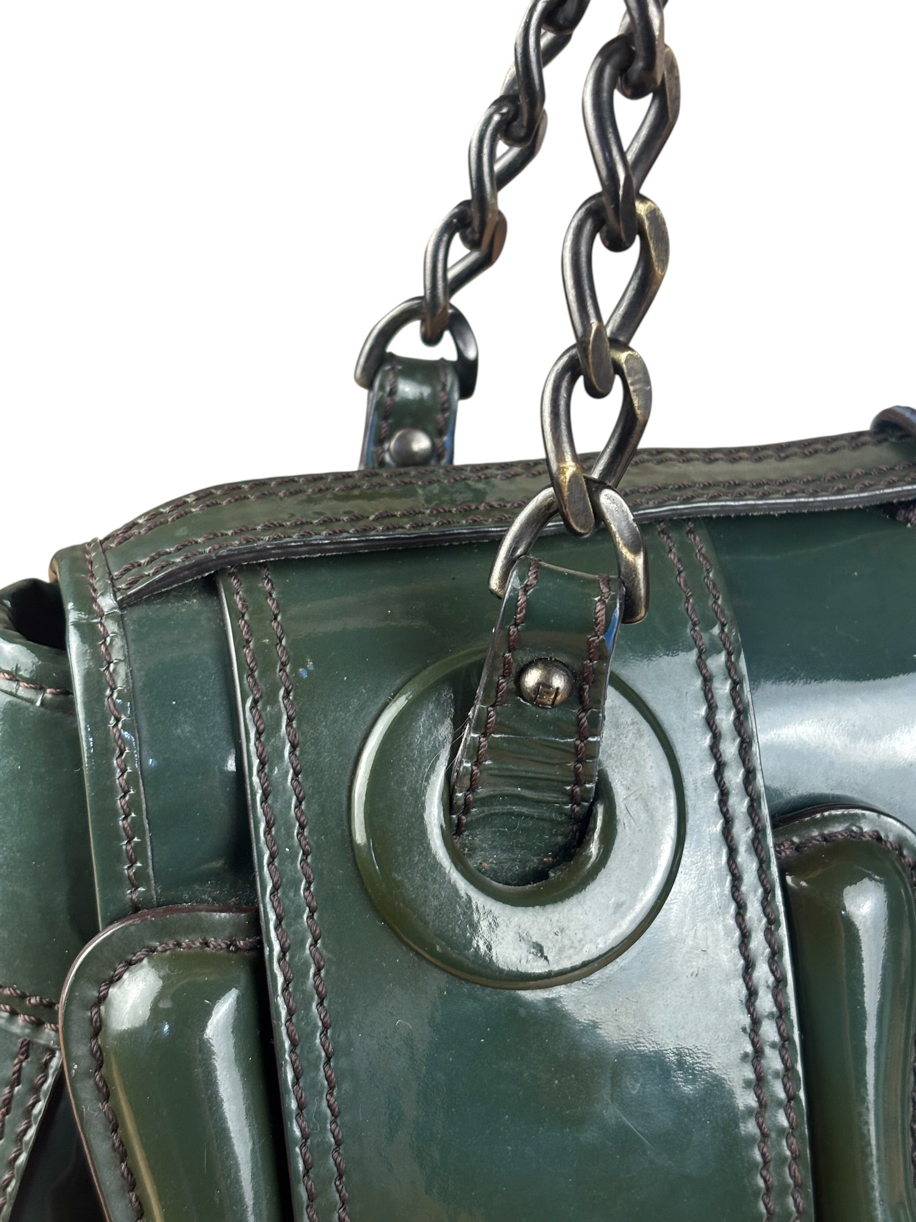 Fendi Vintage Green Patent Leather B Handbag