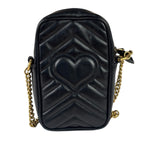 Gucci Black Leather Vertical Marmont Phone Crossbody Bag
