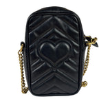 Gucci Black Leather Vertical Marmont Phone Crossbody Bag