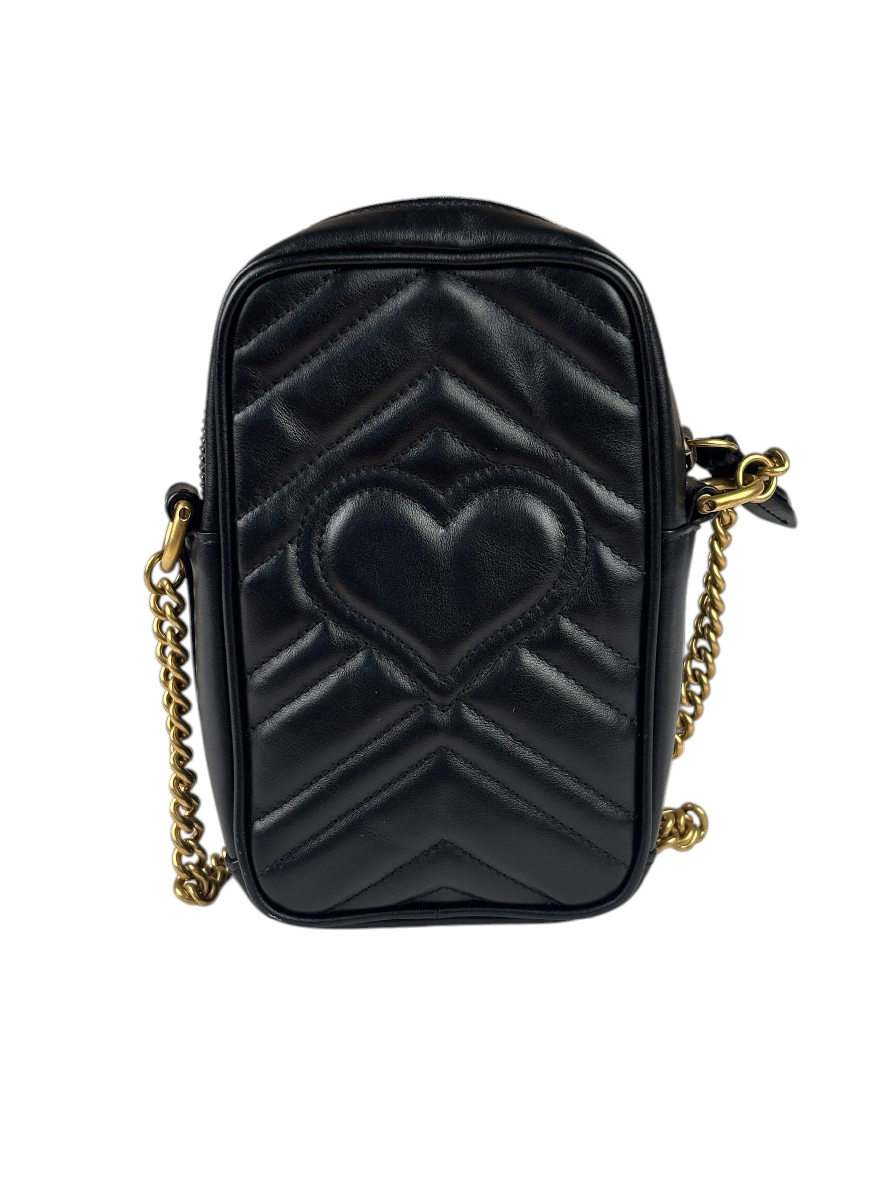 Gucci Black Leather Vertical Marmont Phone Crossbody Bag
