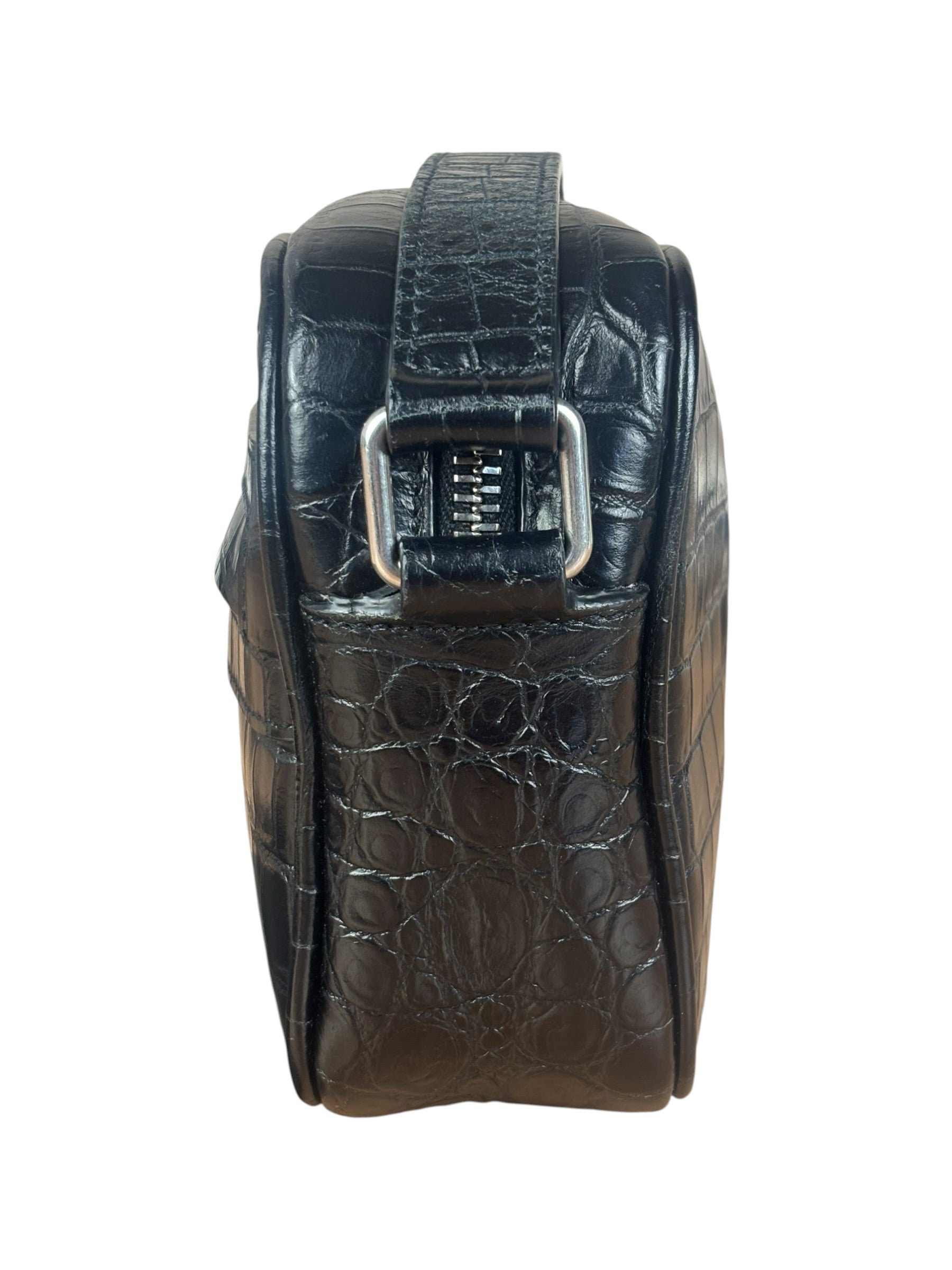 Saint Laurent Crocodile Embossed Leather Camera Bag Black