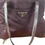Prada Vintage Plum Nylon Leather Embossed Handbag