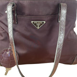 Prada Vintage Plum Nylon Leather Embossed Handbag