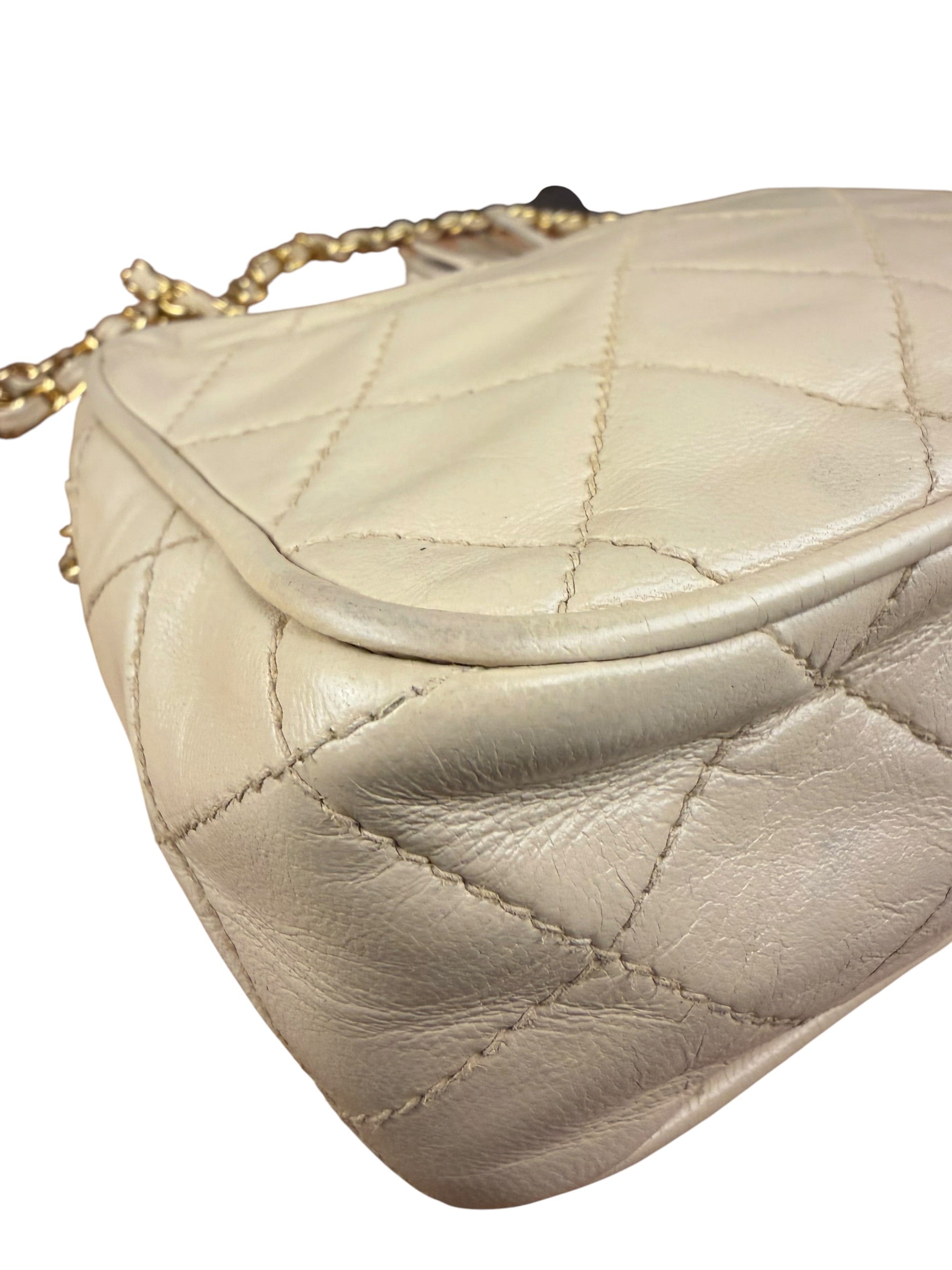 Chanel Beige Quilted Leather Chain Shoulder Bag