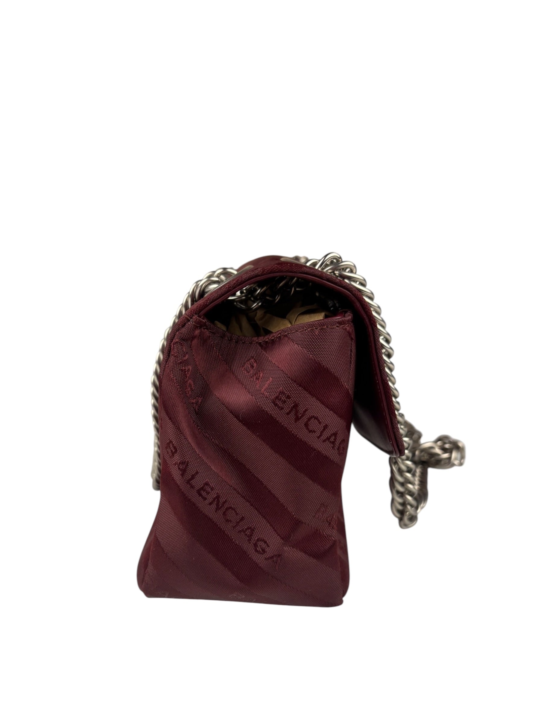 Balenciaga Burgundy Satin Jacquard Round S Lock Shoulder Bag