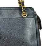 Chanel Vintage Black Caviar Leather Triple CC Chain Tote Bag