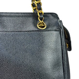 Chanel Vintage Black Caviar Leather Triple CC Chain Tote Bag