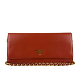 Prada Coral-Red Saffiano Leather Wallet On Chain