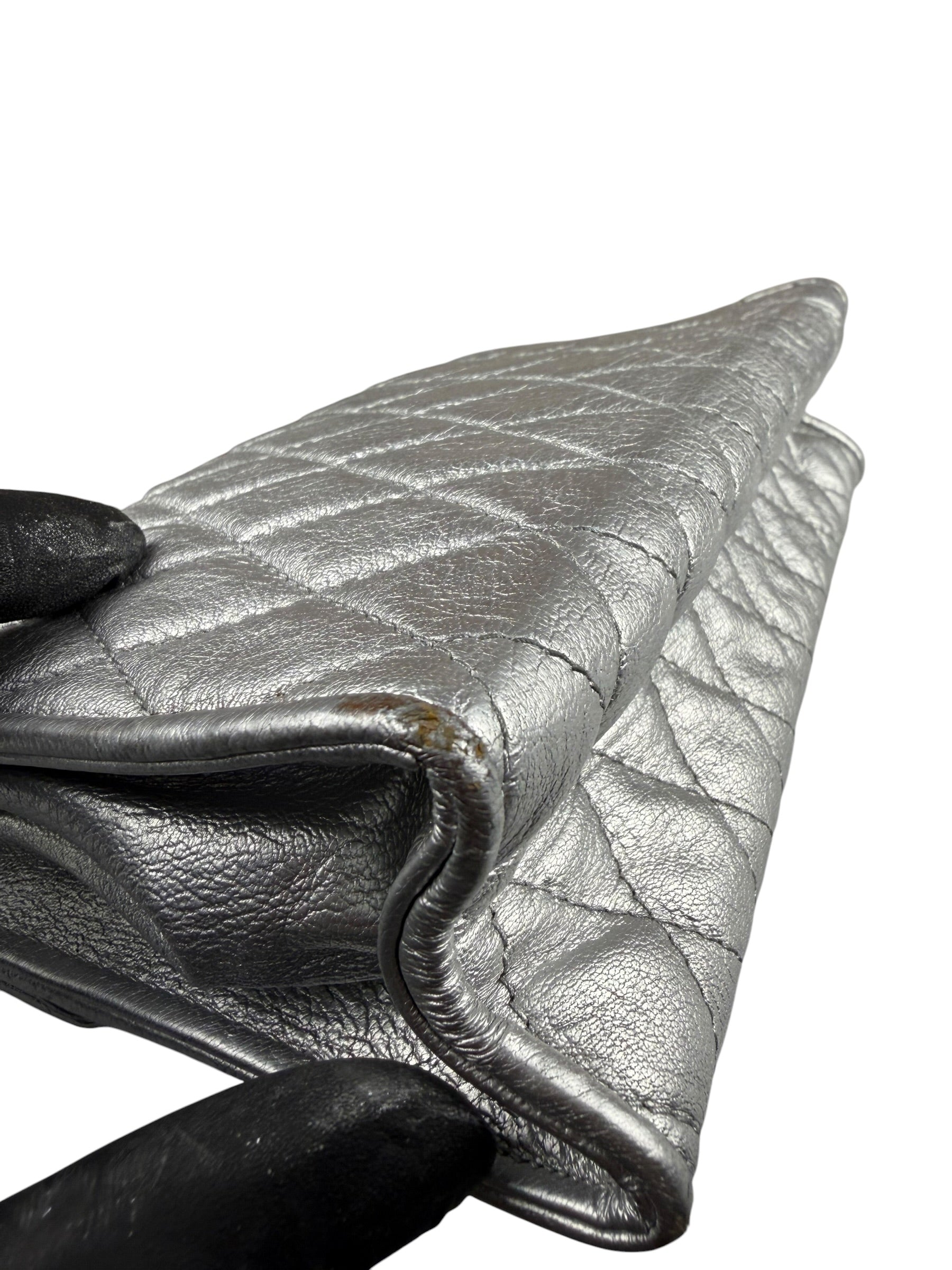 Chanel Vintage Metallic Silver Quilted Tassel Flap Bag 1997