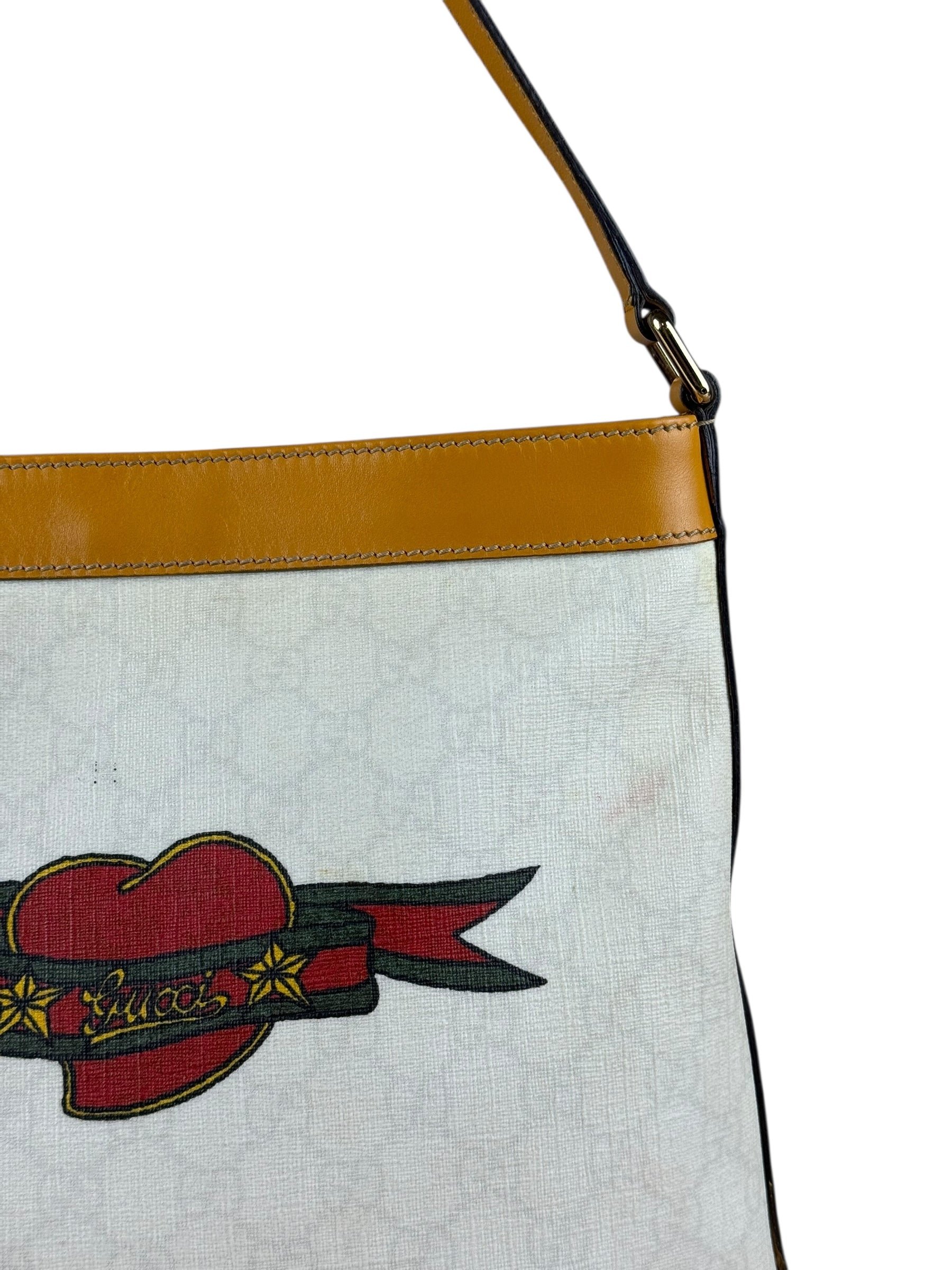 Gucci Vintage Tattoo Heart GG Shoulder Bag