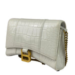 Balenciaga White Crocodile Embossed Hourglass Wallet On Chain
